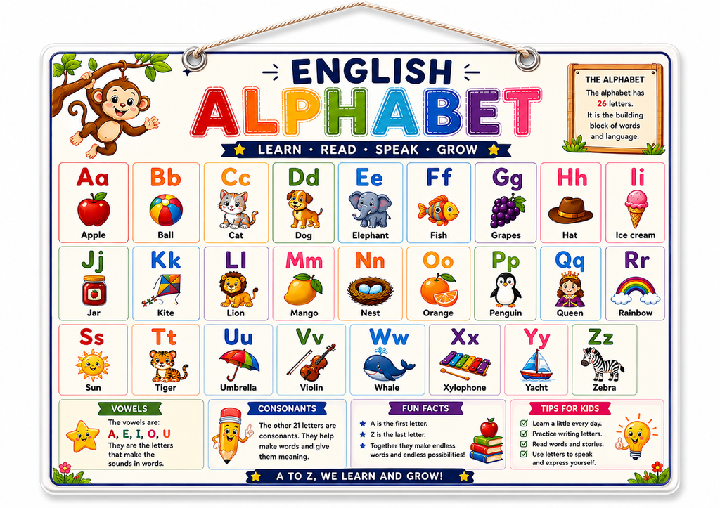 English Alphabet Learning Poster (A4 Size Laminated)