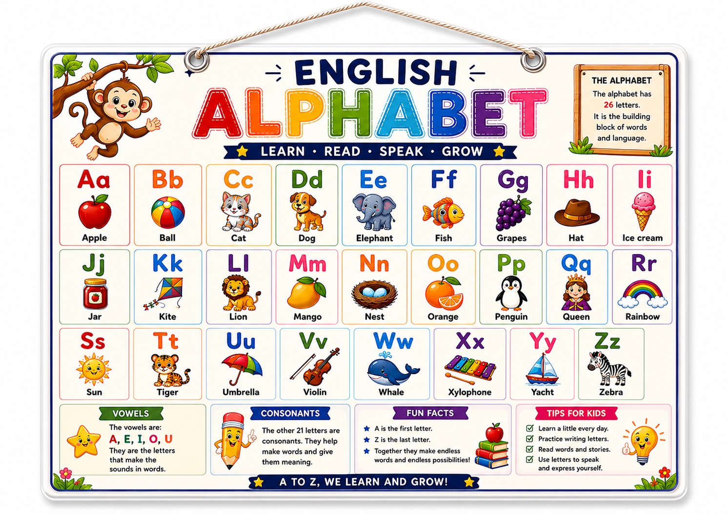 English Alphabet Learning Poster (A4 Size Laminated)