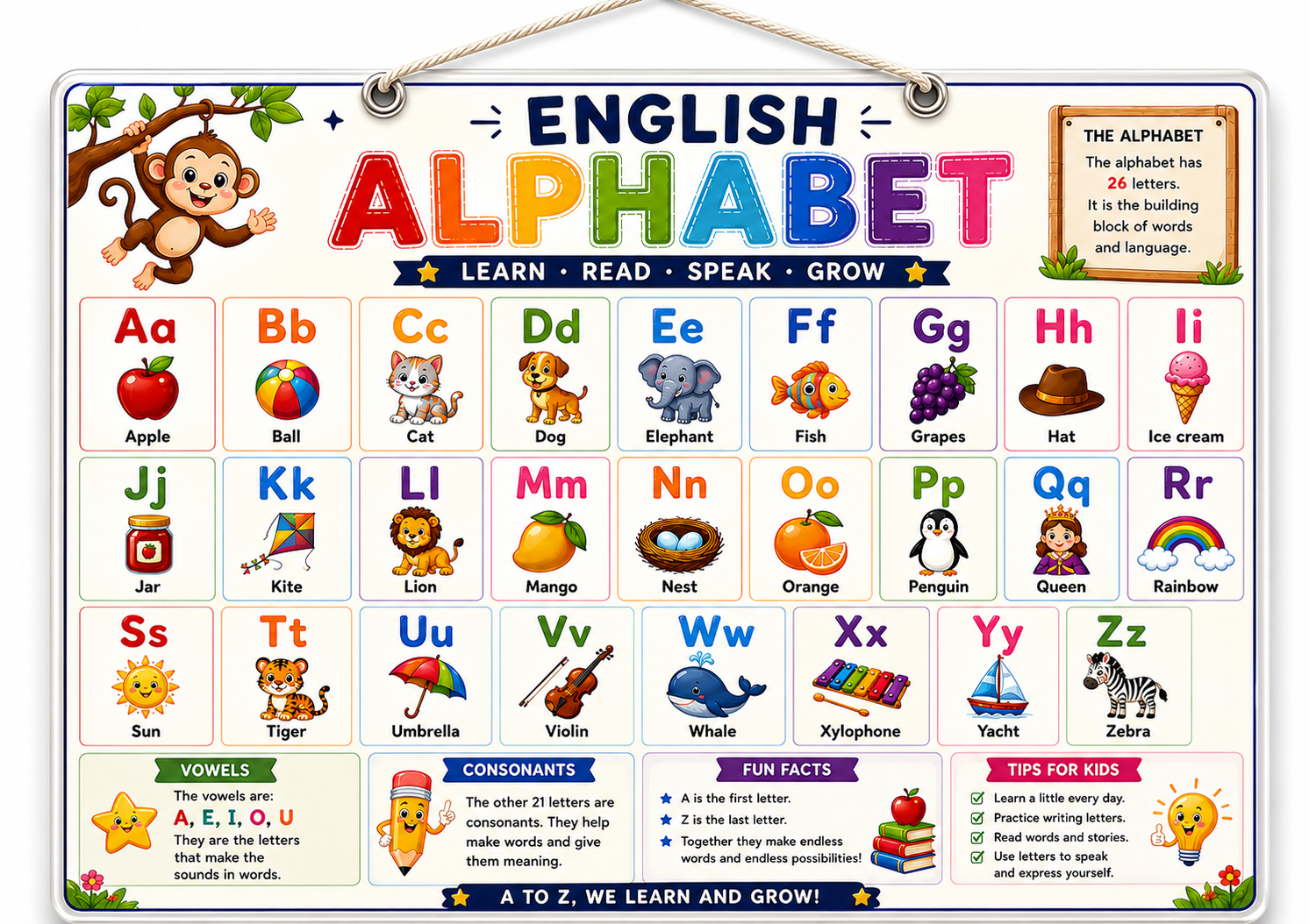 English Alphabet Learning Poster (A4 Size Laminated)