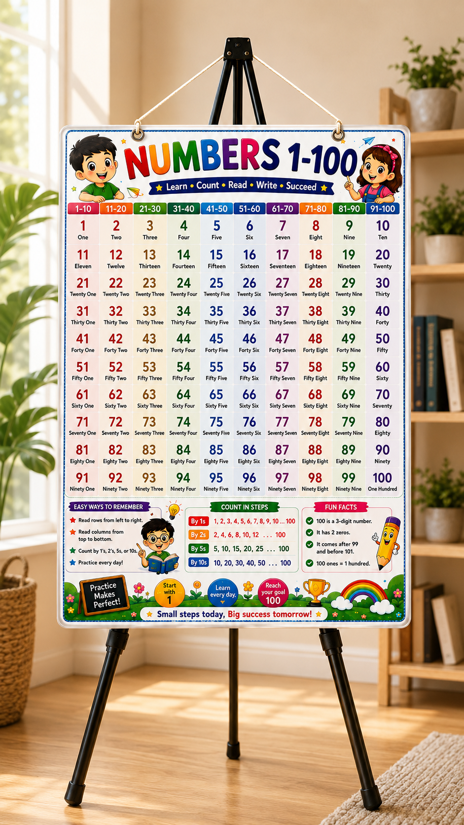 Numbers 1–100 Chart with Number Names (A4 Size Laminated)