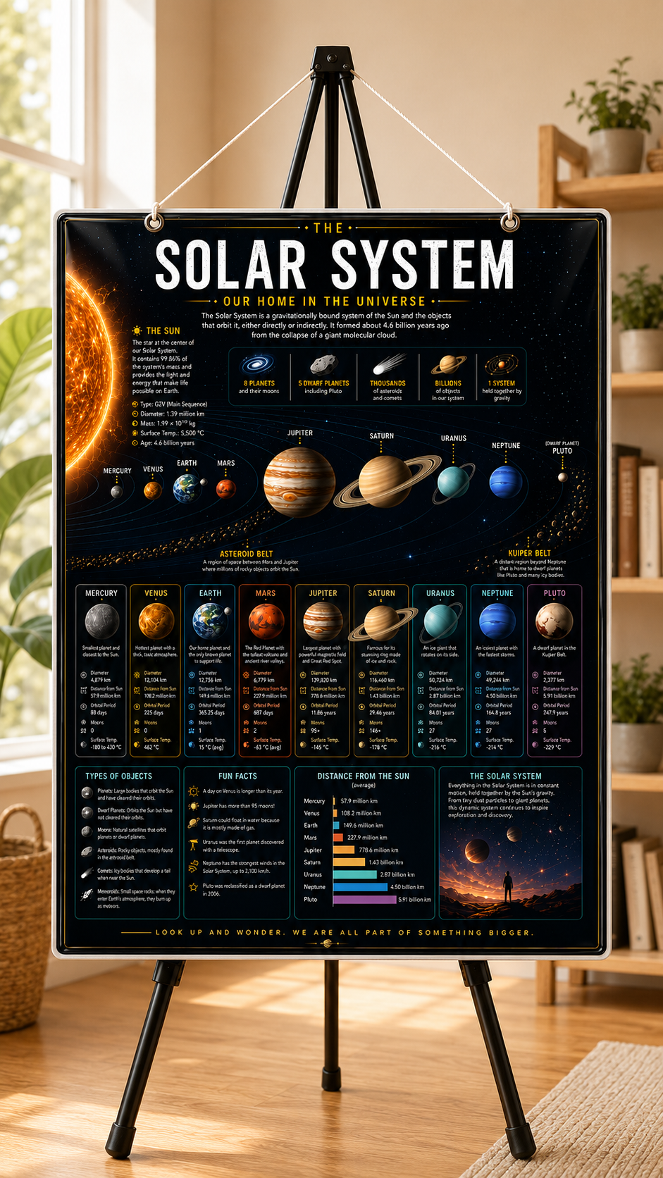 Solar System Educational Wall Poster | A4 Size Laminated Hanging Chart