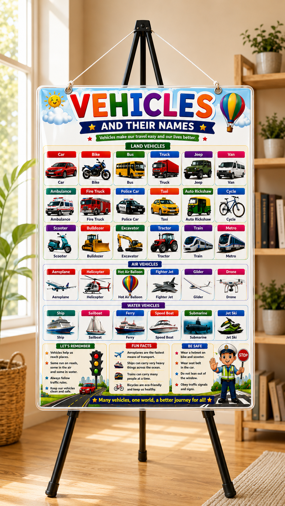Vehicles and Their Names – Educational Learning Poster (A4 Size Laminated)